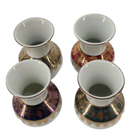 Lotto 4 Vasi Leart Pomerode Ceramica Miniatura Bud 3” – Bordo Oro Made Brazil - Foto 3 di 11