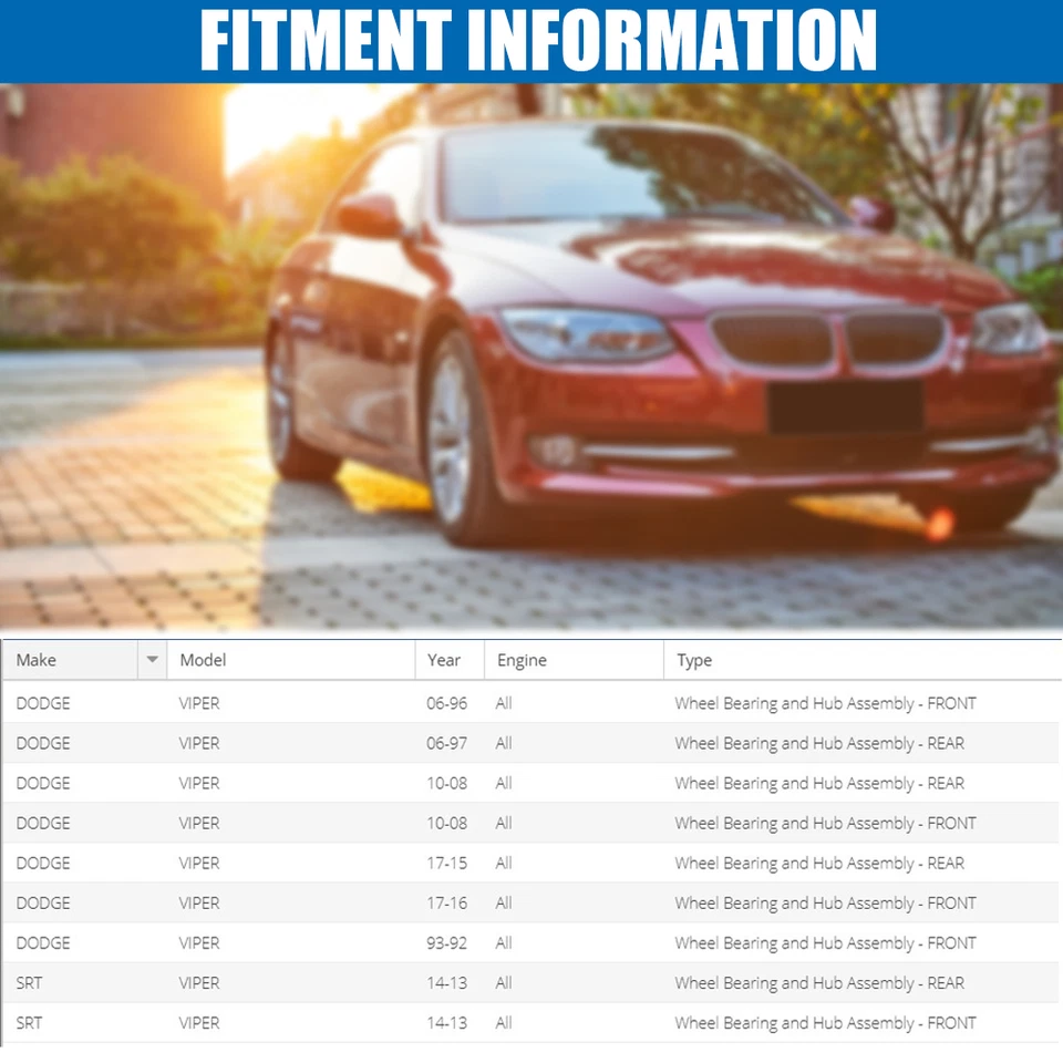 2x Front Rear Wheel Bearing Hub Assembly for Dodge Viper/SRT Viper 513132 - Imagem 3 de 4