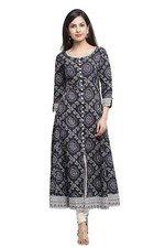 Plus Size Black Bandhej Printed Indian Anarkali Kurta Printed Kurti Designer New