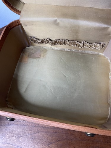Vintage Brown Leather Look Train Makeup Case Tray Keys Locking Mirror Suitcase - Picture 10 of 12