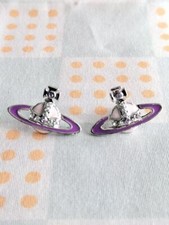 Vivienne Westwood Earrings Pierced Purple Orb 2.3 x 1.6cm NO BOX EJ363