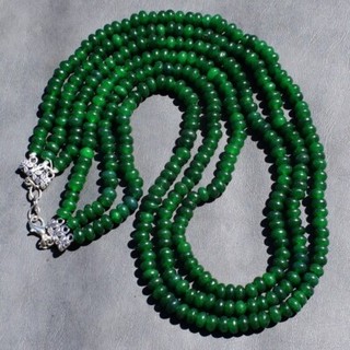 3 Strand Round Shape 445 Cts Enhanced Green Emerald Beads Necklace AK 04 E480