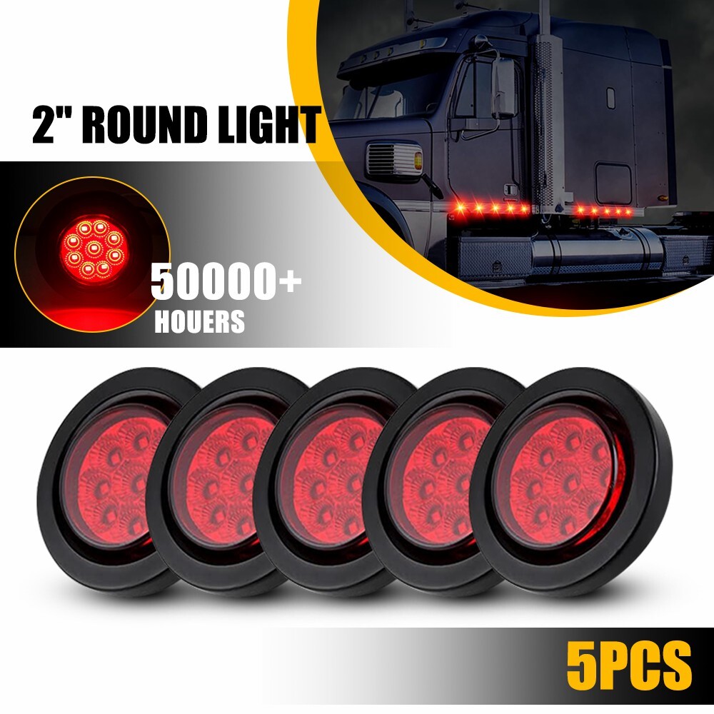 5-Pack 9-LED 2-Inch Round DOT-Approved Red Trailer Marker Lights with Grommet Mount for Trucks, RVs, and Trailers