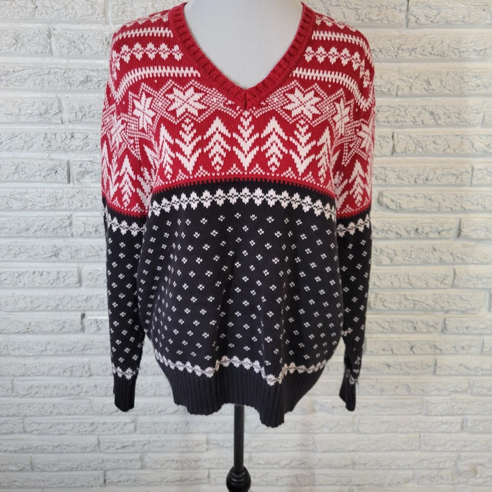Suéter para mujer Covington 16W 18W Plus manga larga algodón rojo negro Fair Isle Foto 4 de 4