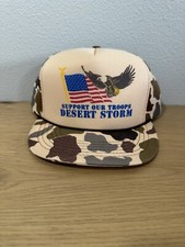 Vintage Desert Storm Trucker Hat Snapback USA Support Troops War