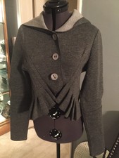 Hazel Anthropologie S Jacket Gathered Front Cropped Hoodie Pleated Button Up