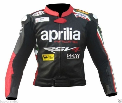 Aprilia Herren Motorrad Leder Rennen Rüstung Schutz Sport Replik Jacke Biker - Bild 1 von 5