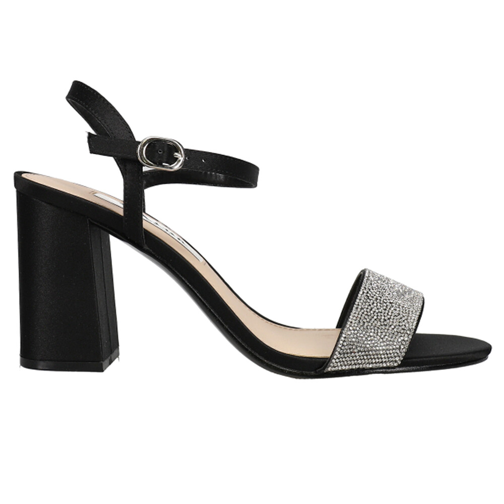 Женские черные модельные босоножки на блочном каблуке со стразами Nina Haven HAVEN-001