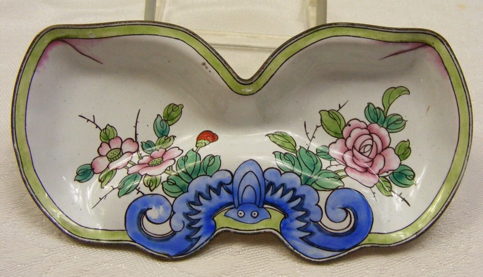 Reposacuchara doble esmaltada vintage azul cangrejo rosa rosas 1-b Foto 2 de 4