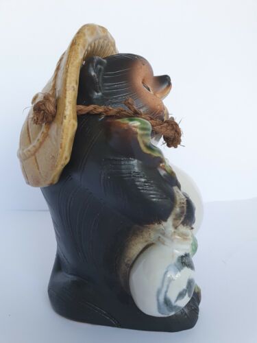 Cute Vintage Shigaraki Pottery Japanese Tanuki Cute Raccoon Dog Fukufuku . - Picture 2 of 8