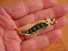 Unsigned Green Pea Pod rhinestones Brooch Pin 2 1/4"