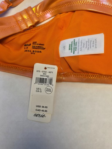 NWT American Eagle Aerie Orange Holographic Prism Scoop Bikini Top Adjustable - Picture 3 of 7