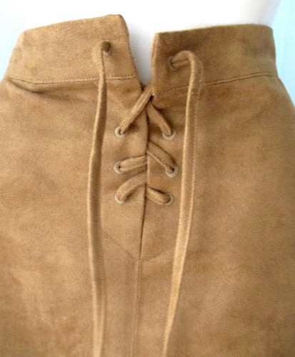 NWT LC Lauren Conrad Camel Brown Faux Suede A-Line Skirt Hand Pockets Lace Up 12 - Picture 2 of 7