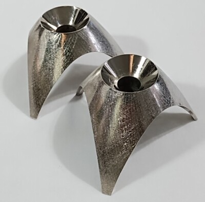 Pair AS Solingen Germany Candle Holders Mid Century Brushed Chrome Steel Tripod