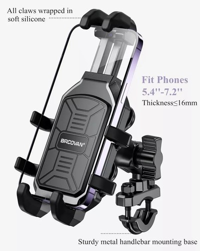 BRCOVAN Motorcycle Phone Holder with Vibration Dampener, Anti-Shake Black - Picture 3 of 9
