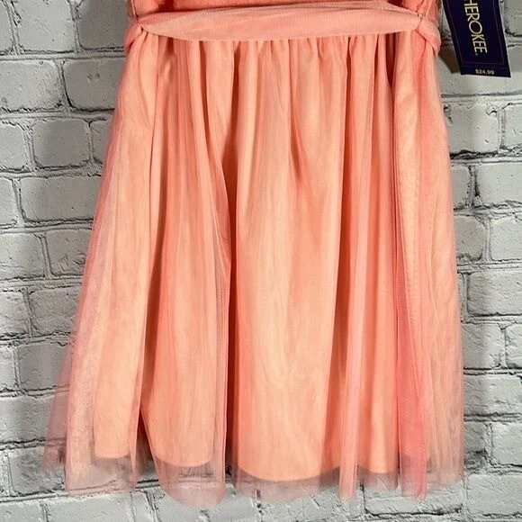 Vestido Cherokee Niñas Tul Tutú Floral Talla Mediana Melocotón/Coral NUEVO Foto 4 de 4
