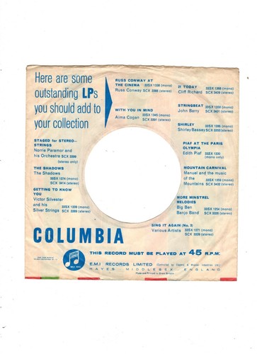 Columbia - x 1 Anfang 60er Jahre. UK ORIG 7" PLATTENFIRMA HÜLLE/S SEHR GUTER ZUSTAND + EX CON - Bild 2 von 24