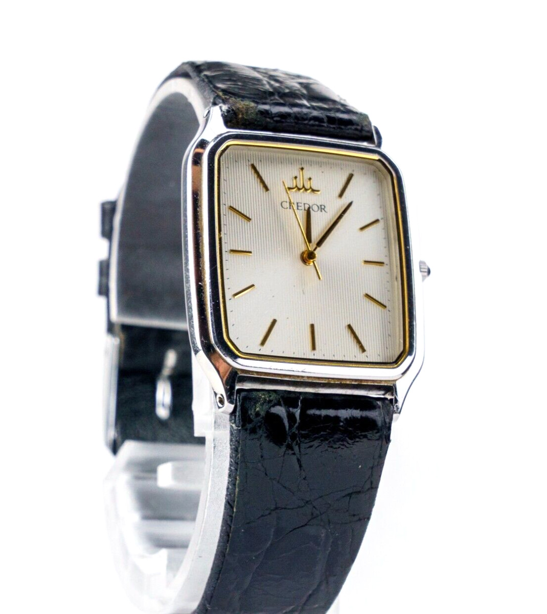 SEIKO Credor 7771-5030 Square Silver Quartz Mens Watch Vintage 
