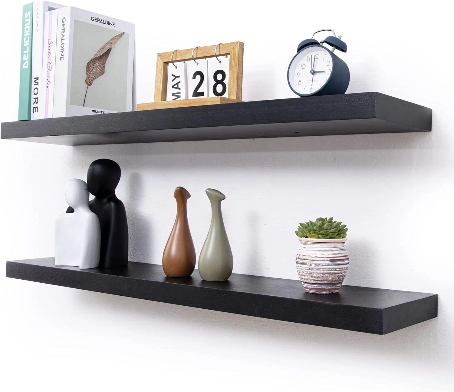 Fuqing 36 Inch Black Floating Shelves for Wall Set of 2 Solid Lightweight Wood