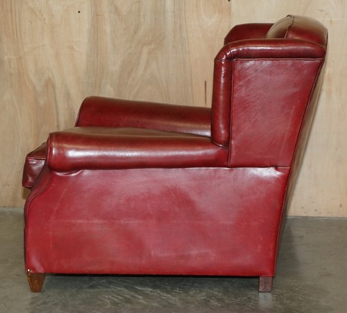 FEINES PAAR ANTIKE ART DECO 1920ER BORDEAUX LEDER TIEFE FLÜGEL CLUB SESSEL - Bild 12 von 24
