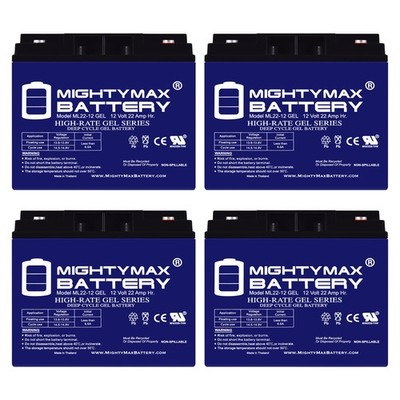 Mighty Max 12V, 22Ah, GEL, Replaces Xantrex Xpower 400 Plus Jump Starter - 4Pack