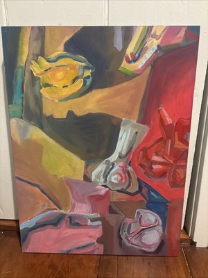 Original Artwork, Oil Painting On Panel, Still Life, 18x24 Neon Faces Study