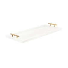 Kate and Laurel Halsey Rectangle Narrow Tray with Gold Metal Handles, 24 x 10,