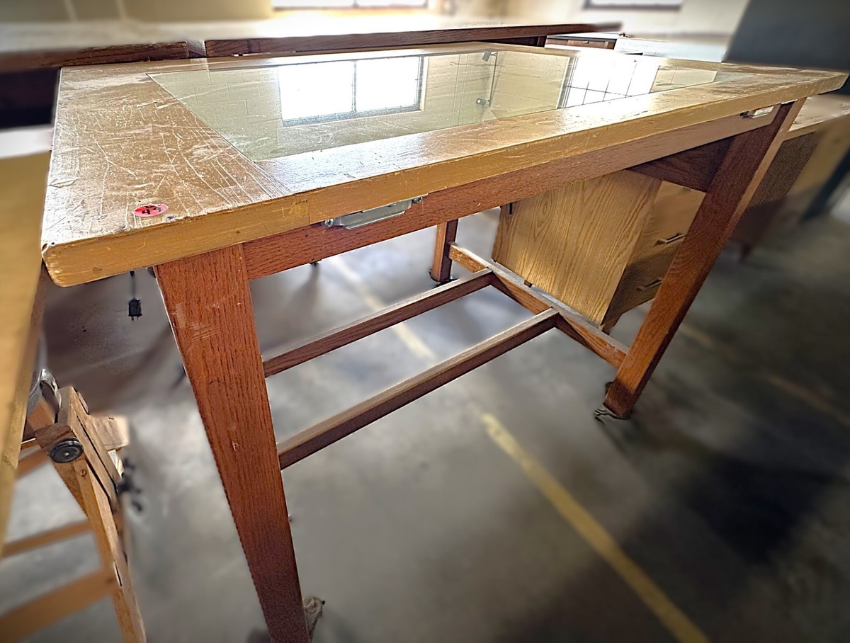Vintage Hamilton Lighted Oak Drafting Table | eBay