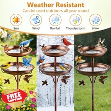 2-in-1 Bird Bath Feeder 42" Tall Metal Free Standing Garden Lawn Decor