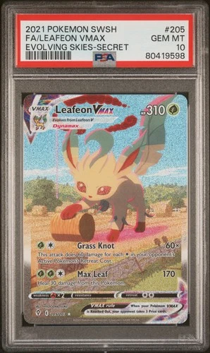 PSA 10 LEAFEON VMAX 205/203 | Evolving Skies Secret Pokemon Card