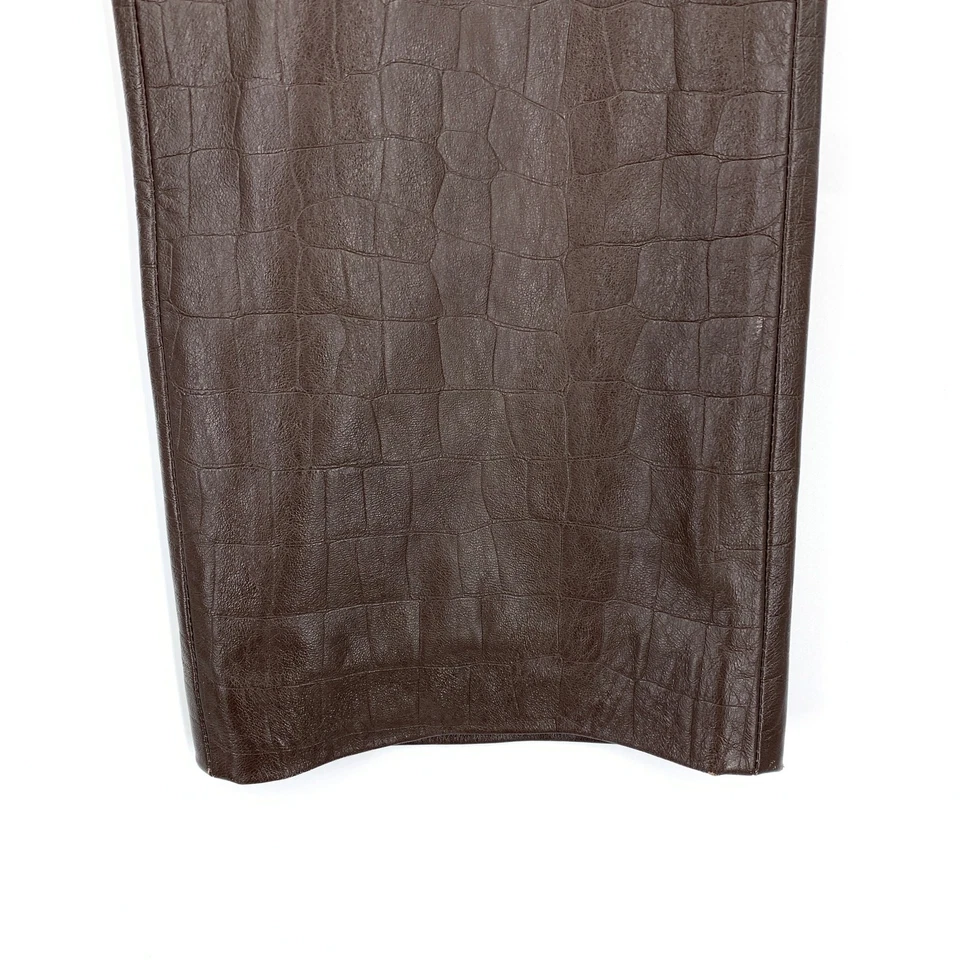Pantalón De Colección Alberto Makali Pierna Recta Talla 31 Cuero Marrón Cremallera Lateral Cocodrilo Repujado Foto 4 de 4