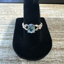 925 Sterling Silver Ring London Blue Topaz Emerald Cut Women Size 6