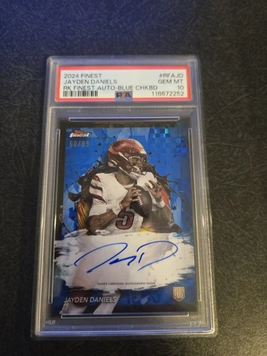 2024 Topps Finest Jayden Daniels #RFA-JD Blue Checkerboard (RC) AUTO /99 PSA 10