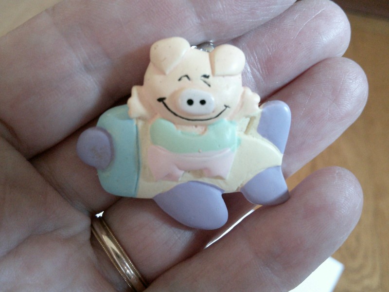 Vintage Pig in Airplane Cute Pin Purple Yellow Green Happy Winking? FREE SHIP