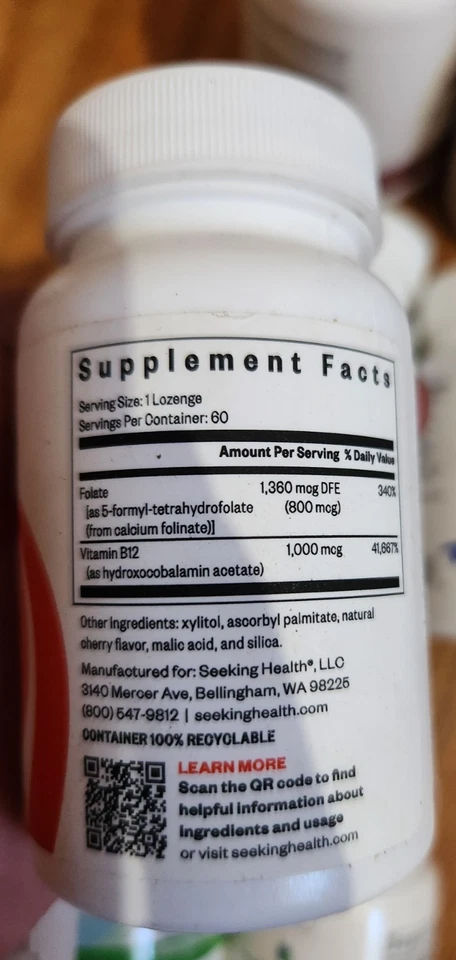 Seeking Health Hydroxo B12 con ácido folínico - 60 PASTILLAS Foto 2 de 3