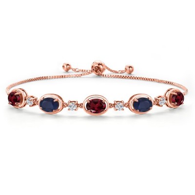 18K Rose Gold Plated Silver Rhodolite Garnet and Sapphire and Lab Grown Diamond