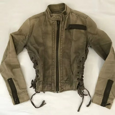 90s Vintage Jacket Zip Up Bomber Jacket Slim Fit Motorcycle Grunge Archive Green