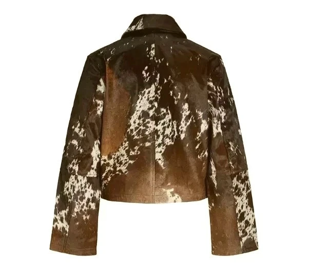 Chaqueta de cuero de vaca genuino para mujer | Abrigo de moda de piel de vaca natural con pelo Foto 2 de 3