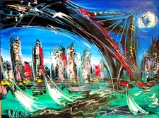 AMERICANA   IMPRESSIONIST RED ORIGINAL OIL  PAINTING  CANADIAN FIUFF