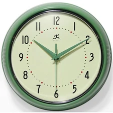 Infinity Instruments Wall Clock Retro 9.5" Round Green Glass Face Silent Quartz