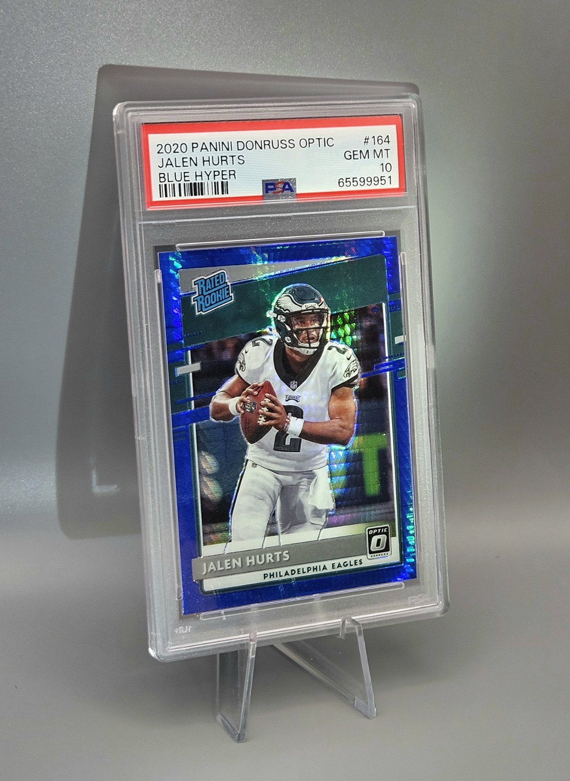 PSA 10 GEM (RC) Jalen Hurts Blue Hyper Rated Rookies Prizm 2020 Donruss Optic 🔥 view 3