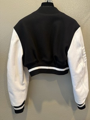 Givenchy Cropped Bomber Jacket Leather Panel 4G Logo Black White