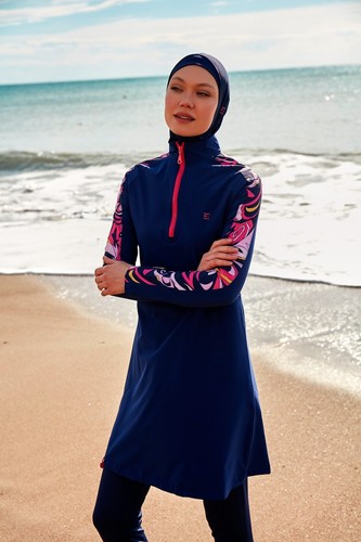 Traje de baño modesto Burkini azul marino tejido M2489