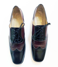 Salvatore Ferragamo Vtg Black Brown Leather Lace Up Spectator Flat Oxfords 8B