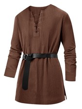 Runcati Mens Medieval Pirate Costume Tunic Renaissance Viking Large, Brown