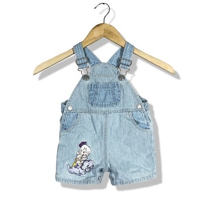 Warner Bros Flintstones Baby Denim Overalls Kids 6M Blue Hickory Stripe Bam-Bam