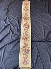 Vintage Needlepoint Hanging Tapestry With Brass embellishments for hanging 59”