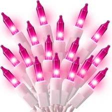 100 Count Mini Pink Lights String, 21ft Christmas Tree Plug 