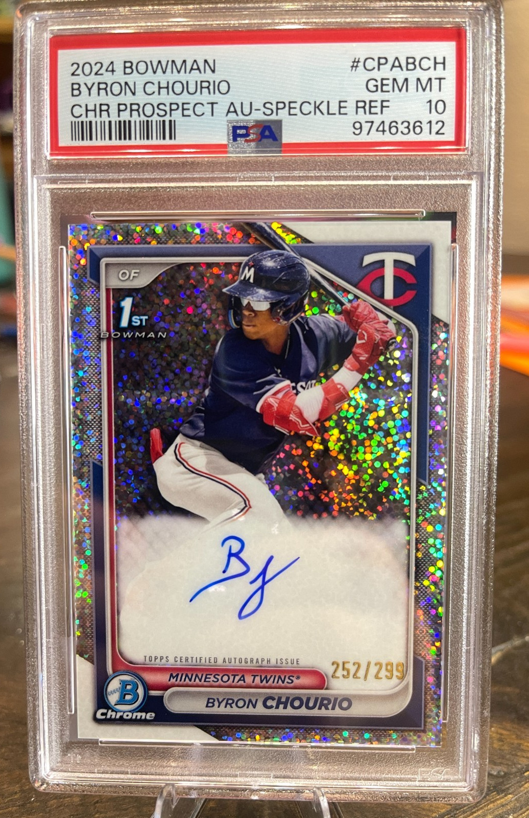 BYRON CHOURIO 2024 BOWMAN CHROME 1ST SPECKLE AUTO 252/299 PSA 10