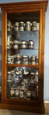 Vintage shelf with 48 Budweiser collector glasses 2 Miller collectible glasses